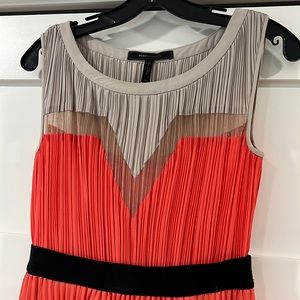 BCBGMAXAZRIA Cocktail Bridesmaid Pleated Orange Beige Midi Dress Size US 2